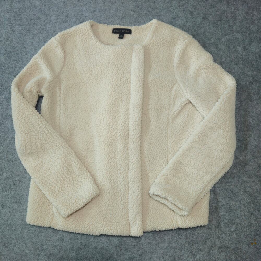 Banana Republic Cream Sherpa Fleece Teddy Minimalist Open Front Jacket Coat XS
